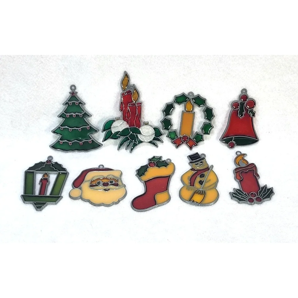 Vintage Christmas Suncatchers Lot 9 Holiday Tree Santa Candle Wreath 1980s Decor